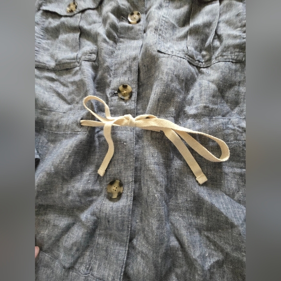 J. Jill Blazer Size XL Tie-Waist Linen Chambray Tie Waist Casual Button Up Top - Picture 8 of 13
